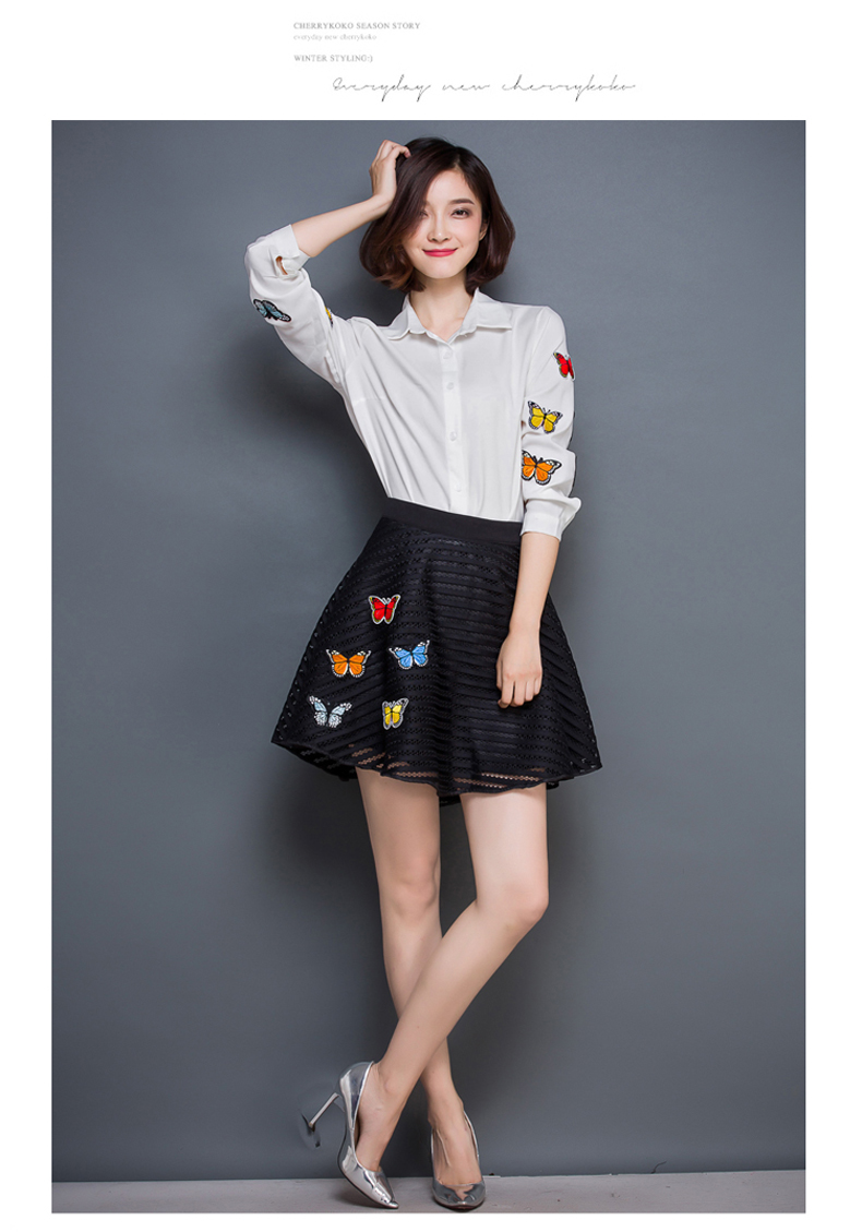 Set áo sơ mi tay bướm + chân váy ren đen – DT2528 Giá bán: 490.000đ