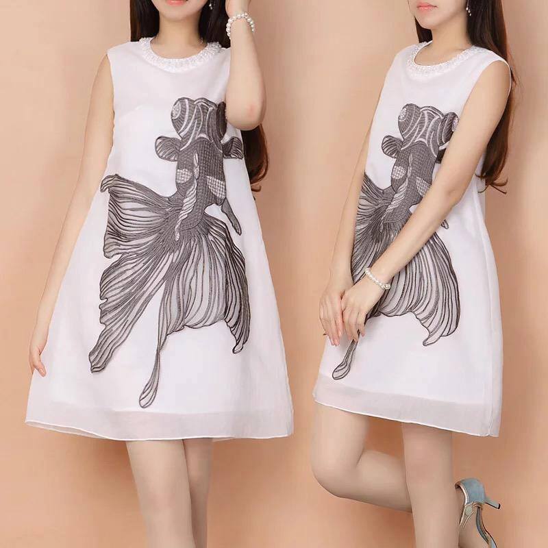 Đầm kiếng thêu cá chép cổ đính hạt pha lê Giá bán: 280.000đ