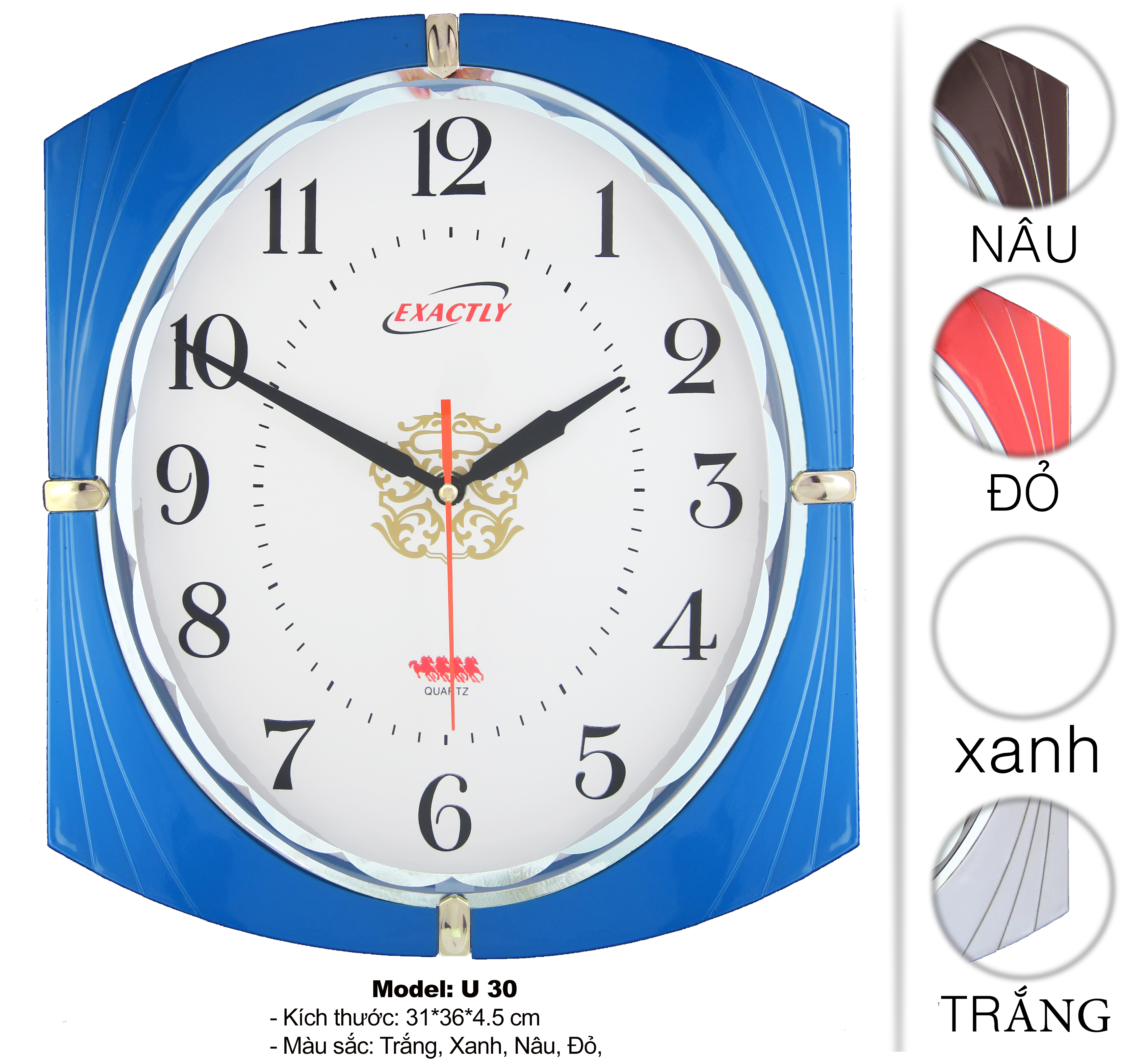 Đồng hồ treo tường - Model: U30 Màu Xanh Giá bán: 160.000đ