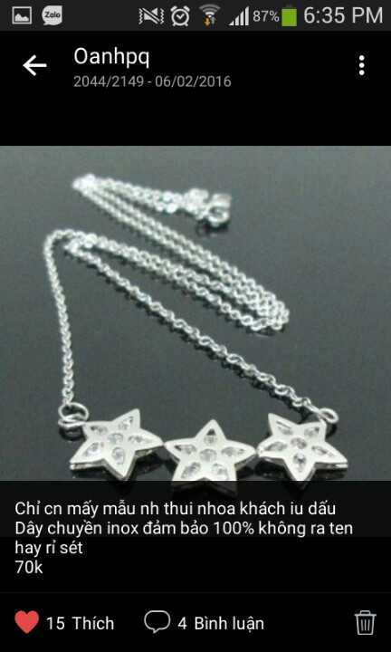 vòng cổ, dây chuyền Giá bán: 75.000đ