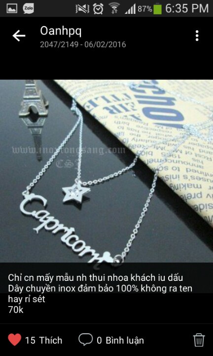 vòng cổ, dây chuyền Giá bán: 75.000đ