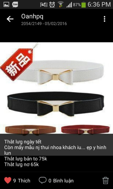 thắt lưng Giá bán: 85.000đ