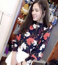 Sơ mi hoa cổ tàu chun tay