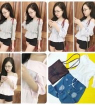 Áo sơ mi kẻ trễ vai