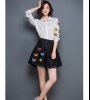 Set áo sơ mi tay bướm + chân váy ren đen – DT2528